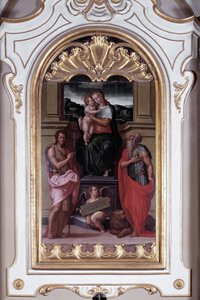 聖ヨハネ・バプティストと聖ジェロームに囲まれた聖母（油彩・キャンバス 作： Giorgio Vasari