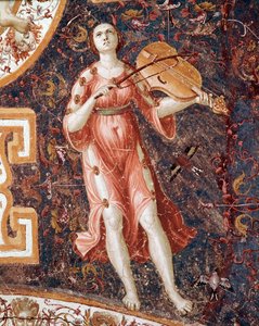 バイオリンを弾く若い女性（フレスコ画 作： Giorgio Vasari