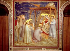 マギの崇拝、スクロヴェーニ礼拝堂、パドヴァ、1305年頃（フレスコ画） 作： Giotto (c.1266 1337)