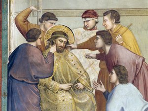 ジョット作「キリストの生涯と受難」より「キリストの鞭打ち」詳細 作： Giotto (c.1266 1337)