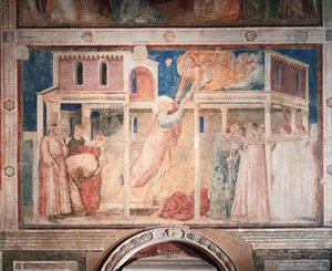 イタリア、フィレンツェ、聖十字架大聖堂、ペルッツィ礼拝堂、ジョット（1267-1337）作「福音書記者ヨハネの物語：誘拐」、フレスコ画、詳細 作： Giotto (c.1266 1337)