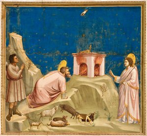 イタリア、パドバ、天使がヨアヒムに父になることを告げる 作： Giotto (c.1266 1337)