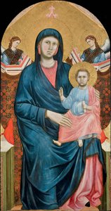 二人の天使に囲まれた聖母子像」ジョット・ディ・ボンドーネ（1266-1377）。パネルにテンペラ、1288年頃、フィレンツェのサント・ステファノ教区美術館 作： Giotto (c.1266 1337)