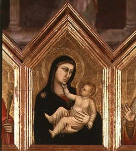 聖レパラータ・ポリプティクより「聖母子」（パネルにテンペラ）（66557～66568も参照 作： Giotto (c.1266 1337)