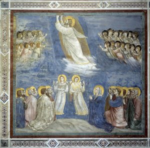キリストの昇天ジョット・ディ・ボンドーネ（1267-1337）によるフレスコ画。 作： Giotto (c.1266 1337)
