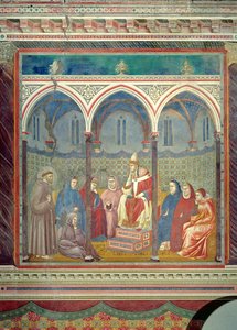 聖フランシスコ、教皇ホノリウス3世への説教、1297-99年 作： Giotto di Bondone