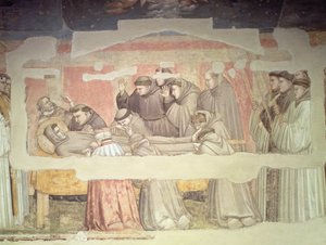 聖フランシスコの死、ビールと会葬者の詳細、フレスコ画バルディ礼拝堂から63380、63329、99677も参照 作： Giotto di Bondone