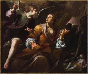 ハガルと天使、1640年頃（キャンバスに油彩） 作： Giovacchino Assereto