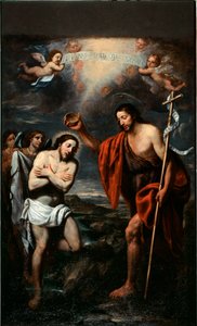 キリストの洗礼（イエス・キリストの洗礼） ジョバン・バティスタ・カソーネ（1609-1681）の絵画 17世紀 サンタ・マルゲリータ・リグレ、サンタ・マルゲリータ教会 作： Giovan Battista Casone