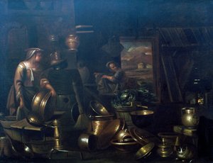 ジャン・ドメニコ・ヴァレンティーノ（1630-1708）による「キッチン内部 作： Giovan Domenico Valentino