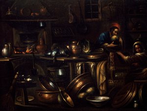 台所内部 ジャン・ドメニコ・ヴァレンティーノ（1639-1715）画 イタリア 作： Giovan Domenico Valentino