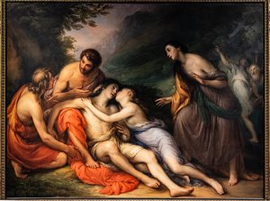 シルヴィアの腕の中で蘇るアミンタ、1832～33年頃（キャンバスに油彩） 作： Giovanni Carnovali