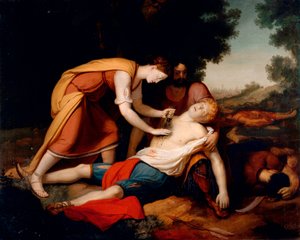 タンクレードを治療するエルミニア、ジェロラモ・コスタ作 (1777 -?) 作： Giovanni (1826 1903) Costa