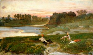 夕方の農場で、ニノ・コスタ（1826-1903）として知られるジョバンニ。 作： Giovanni Costa