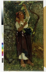 ジョヴァンニ コスタ (1833-1902) によるブドウの木の剪定の絵画 必須の言及: コレクション フォンダシオン リーガルズ ド プロヴァンス、マルセイユ 作： Giovanni Costa