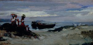 アンツィオの海岸で木に乗り込む女性たち 1852年頃（油彩・板） 作： Giovanni (1826 1903) Costa