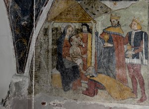1470年頃のテンデ、アンノンシアード礼拝堂のフレスコ画（フレスコ画） 作： ジョバンニ (所属) ベイソン