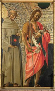 シエナの聖ベルナルディーノと洗礼者ヨハネ 1485-1490年頃 作： Giovanni Ambrogio Bevilacqua
