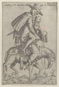 ラバに乗った 2 人の男性の似顔絵、1575 年から 1599 年。 作： Giovanni Ambrogio Brambilla