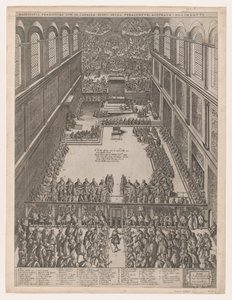 ローマの素晴らしさの鏡: システィーナ礼拝堂での教皇の集会、ミケランジェロの L...、1582 年。 作： Giovanni Ambrogio Brambilla