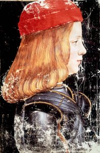 マクシミリアン・スフォルツァ（1490年〜1530年）の肖像。ジョヴァンニ・アンブロジオ・デ・プレディス（1455年頃～1508年頃）のミニチュア。