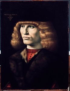 若い男の肖像」1495年頃（木に油彩 作： Giovanni Ambrogio de Predis