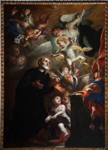 サン・フィリッポ・ネリへの子供の出現。 1687年（キャンバスに油彩）