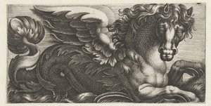 翼のあるタツノオトシゴ、尾に葉のつぼみ 海の怪物とフリーズ (シリーズ タイトル) 作： Giovanni Andrea Maglioli