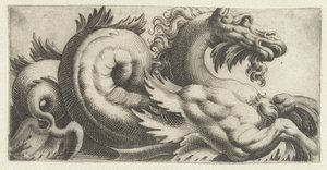 葉の形をしたヒレとヤギひげを持つタツノオトシゴ 海の怪物とフリーズ (シリーズ タイトル) 作： Giovanni Andrea Maglioli