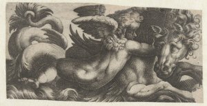 首にプットを巻いたタツノオトシゴ 海の怪物とフリーズ (シリーズ タイトル) 作： Giovanni Andrea Maglioli