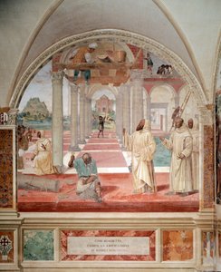 ベネディクトは12の修道院を建設した アントニオ・バッツィ・ディット・イル・ソドマ（1477 - 1549）が制作した回廊のフレスコ画で、ベネディクト会の創設者であるヌルシーの聖ベネディクト（480 - 567）の生涯を描いている 1503 - 1508年 モンテ・オリヴェート・マッジョーレ修道院、フロール 作： Giovanni Antonio Bazzi Sodoma