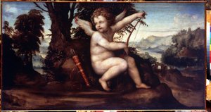 キューピッドのある風景 (キューピッドのある風景) - Le Sodoma (1477-1549) として知られる Giovanni Antonio Bazzi の絵画 - キャンバスに油彩、68 x 129 cm、1510 年頃 - シエナの学校、イタリア ルネッサンス - エルミタージュ美術館、サンクトペテルブルク 作： Giovanni Antonio Bazzi Sodoma