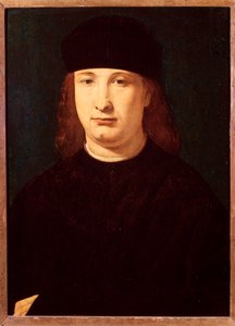 イタリアの詩人ジローラモ・カシオの肖像（木に油彩、1500-1520年頃
