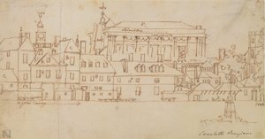 ホースガード、ロンドン（紙にペンとインク） 作： Giovanni Antonio Canal