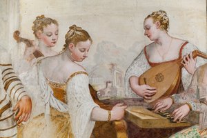 コートレディ、コンサートの詳細、メインホール、1570年頃（フレスコ画） 作： Giovanni Antonio Fasolo