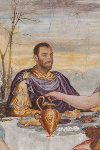 クレオパトラの宴会の詳細、暖炉の部屋、1560〜65年頃（フレスコ画） 作： Giovanni Antonio Fasolo