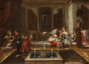 アルメニアの室内」または「東洋の情景」 パル・グアルディ、ジョヴァンニ・アントニオ（1699-1760）。キャンバスに油彩、サイズ：44x61.5 作： Giovanni Antonio Guardi
