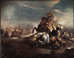 騎士の決闘」ジョヴァンニ・アントニオ・グアルディ（1699-1760）の絵画 ヴェネツィア・コレール美術館 作： Giovanni Antonio Guardi