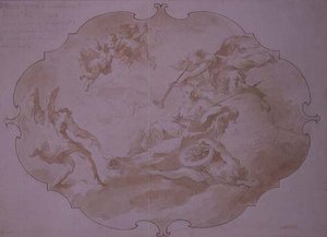 軍人の美徳の勝利」1750年頃（ペンとウォッシュ 作： Giovanni Antonio Guardi