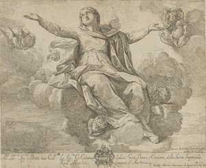 腕を広げて雲の中に座っている聖母の被昇天、アン...、1685-1720。 作： Giovanni Antonio Lorenzini
