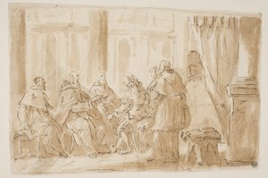 素人と話している5人の聖職者のグループ 作： Giovanni Antonio Pellegrini
