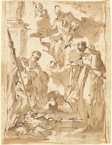 聖セオドアと修道院の聖人と栄光のマドンナと子供 作： Giovanni Antonio Pellegrini
