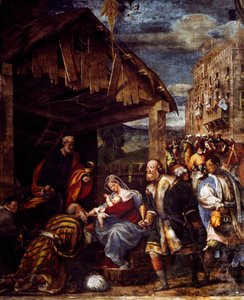 マギの崇拝、ca。 1530年、ポルデノーネ（1483-1484-1539）作、フレスコ画、マギ礼拝堂、サンタ・マリア・ディ・カンパーニャ教会、ピアチェンツァ、エミリア・ロマーニャ。 詳細。 イタリア