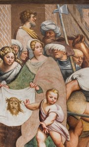 中央身廊、第2南スパン、イエスは十字架の下に落ちる、イル・ポルデノーネ 作： Giovanni Antonio Pordenone