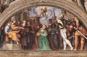 聖カタリナの斬首を描いたリュネット 作： Giovanni Antonio Pordenone