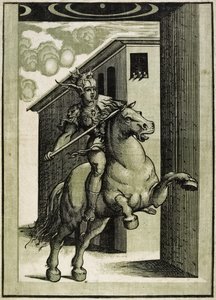 マーカスクルティウス、1540年頃（3ブロックのキアロスクーロ木版） 作： Giovanni Antonio Pordenone