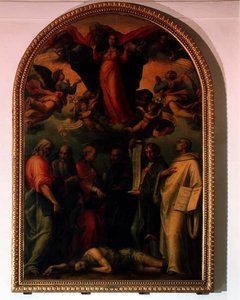 無原罪の御宿りをめぐる教会の神学者たちの論争 作： Giovanni Antonio Sogliani