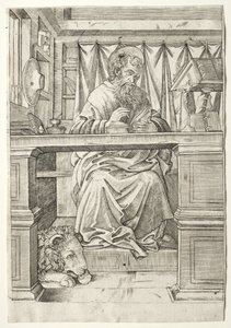 書斎の聖ヒエロニムス 作： Giovanni Antonio da Brescia