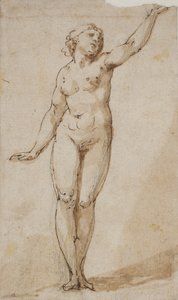 左腕を上げて立っている裸の女性 作： Giovanni Baglione
