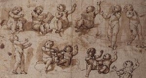 プッティの研究」（ペン、インク、ウォッシュ、チョーク） 作： Giovanni Baglione